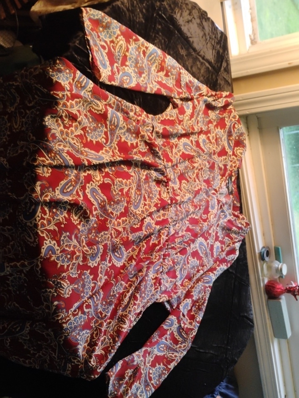 Suzanne Betro Red Paisley Button-Front Blouse